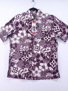 Cooke Street Honolulu Hawaiian Shirt Mens Medium Burgundy Floral Button Up